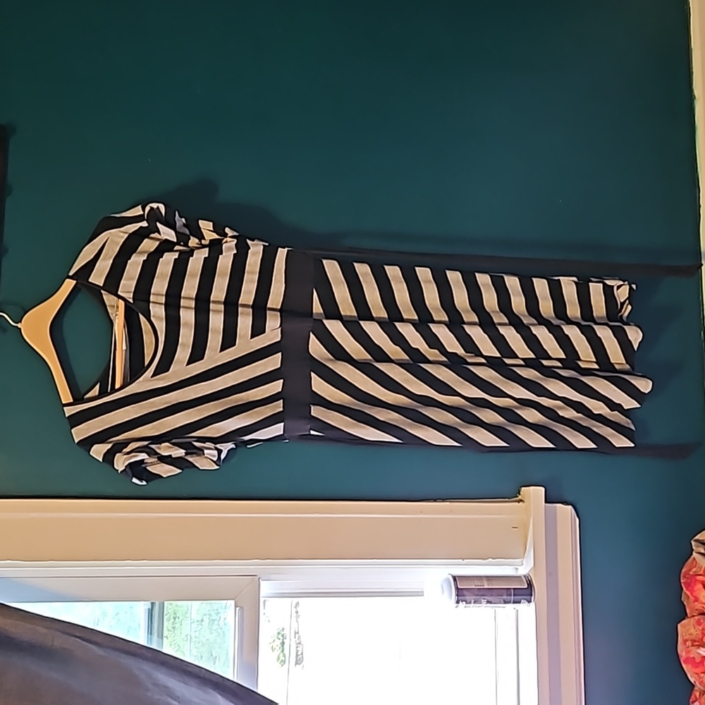 Cute, black, and gray striped dress from Mod Cloth, 1X, Sunny Girl brand.
